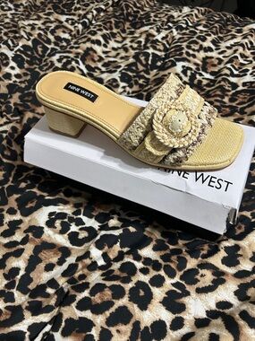 Nine West Yellow Braided Buckle Mid Heel Mule